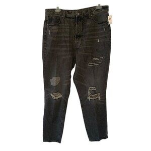 OLD NAVY Vintage Wash Black Extra Hi-Rise O.G. Straight Distressed Jeans NWT 18T